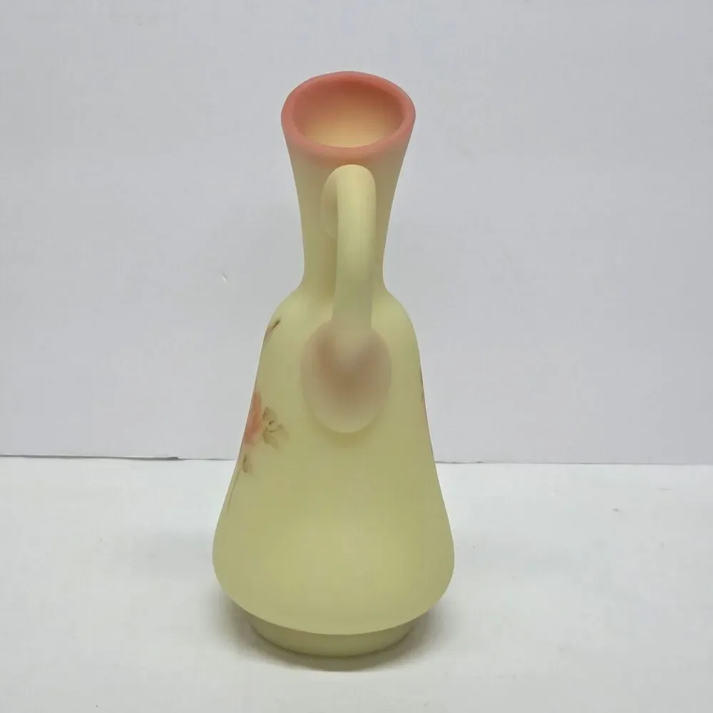 Fenton‎ Custard Burmese Uranium Rose Cruet Hand Painted Vintage 70s Glows in UV